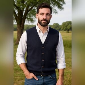 ANDEAN VINTAGE ALPACA NAVY SWEATER VEST SZ M